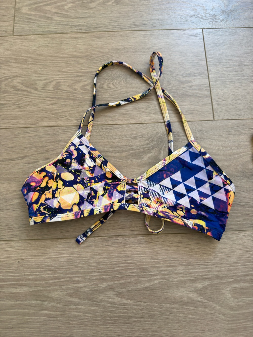 Jolyn Clothing Tomcat Blue & Yellow Geometric Splash Bikini Top